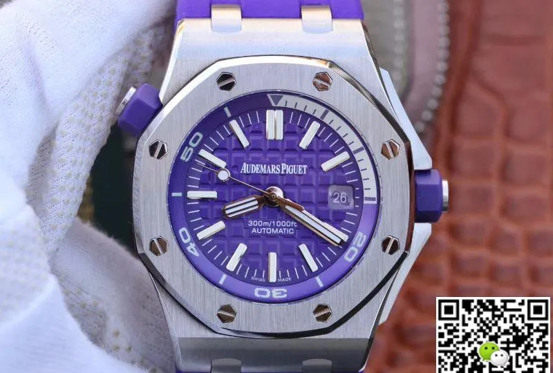 Audemars Piguet Royal Oak Offshore Diver 15710ST.OO.A077CA.01 1:1 Best Edition Replica Watch Swiss ETA3120 Superlumed Purple textured dial